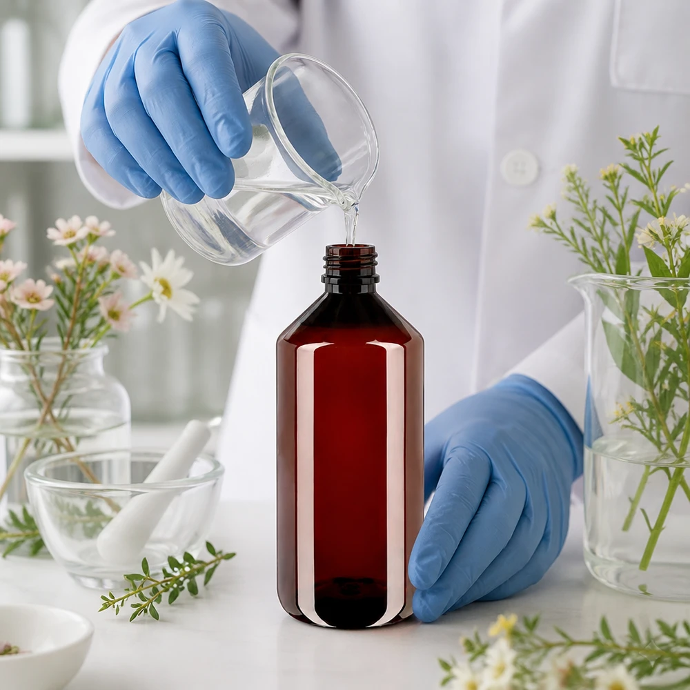 Grote bruine PET-fles van 1 liter met een fraudebestendige witte dop