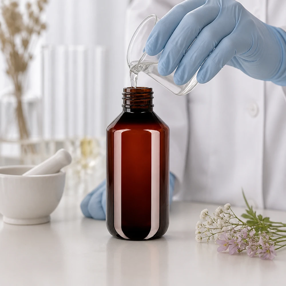 Kompakte PET Flasche 200ml braun mit Originalverschluss zum Abfüllen von Lösungen