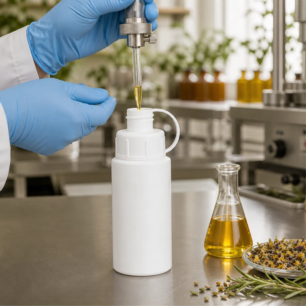 PET cilinderfles 30ml wit met sproeisluiting wit Compacte HDPE-fles voor farmaceutisch gebruik, 30 ml, wit, met handige spuitdop voor oliën
