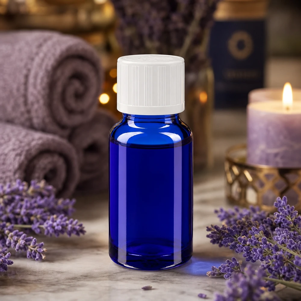 Blauw ApoGlas-flesje van 10 ml met een druppelaar van 1,2 mm voor aromatherapie en wellness