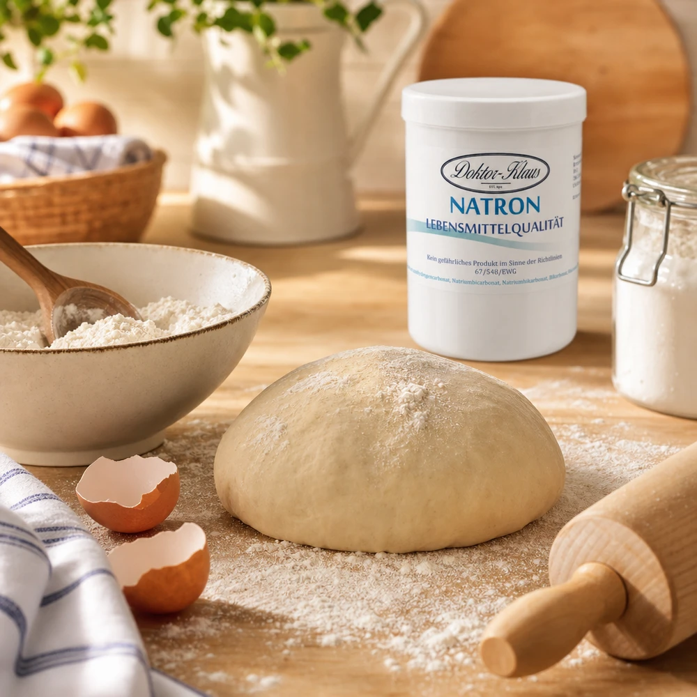 Doktor-Klaus Natron, 1000g in witte pot, levensmiddelenkwaliteit Backsoda Natron Doktor Klaus 1kg Dose für traditionelle Kuchenrezepte und Gebäck