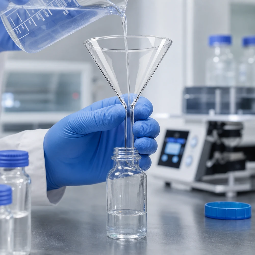 Precisielaboratoriumtrechter 100 mm met kort handvat voor het efficiënt decanteren van vloeistoffen