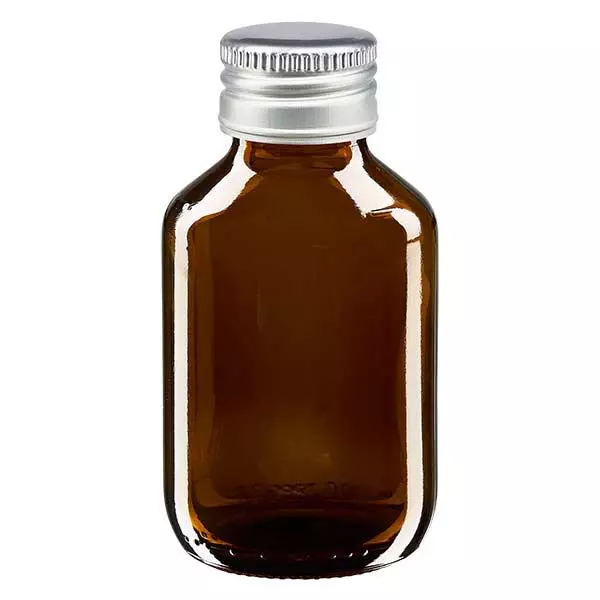 100ml medicijnfles bruin, met zilveren aluminium dop