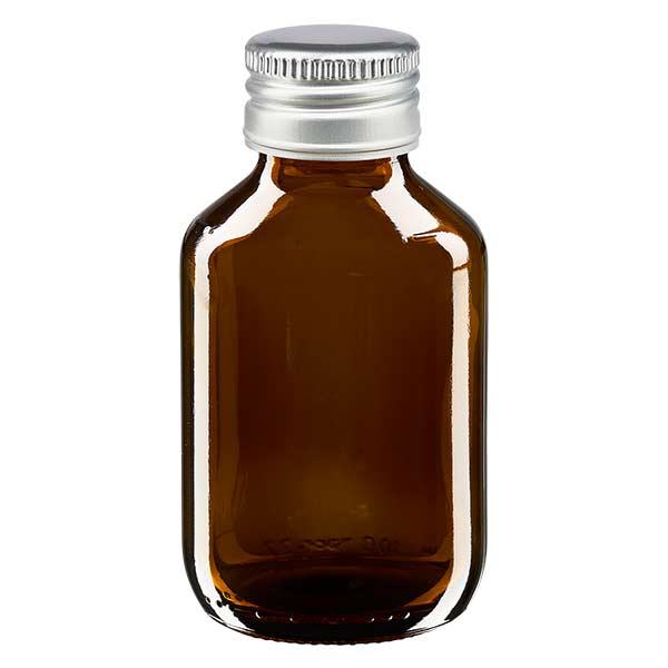 100ml medicijnfles bruin, met zilveren aluminium dop 100ml medicijnfles bruin, met zilveren aluminium dop