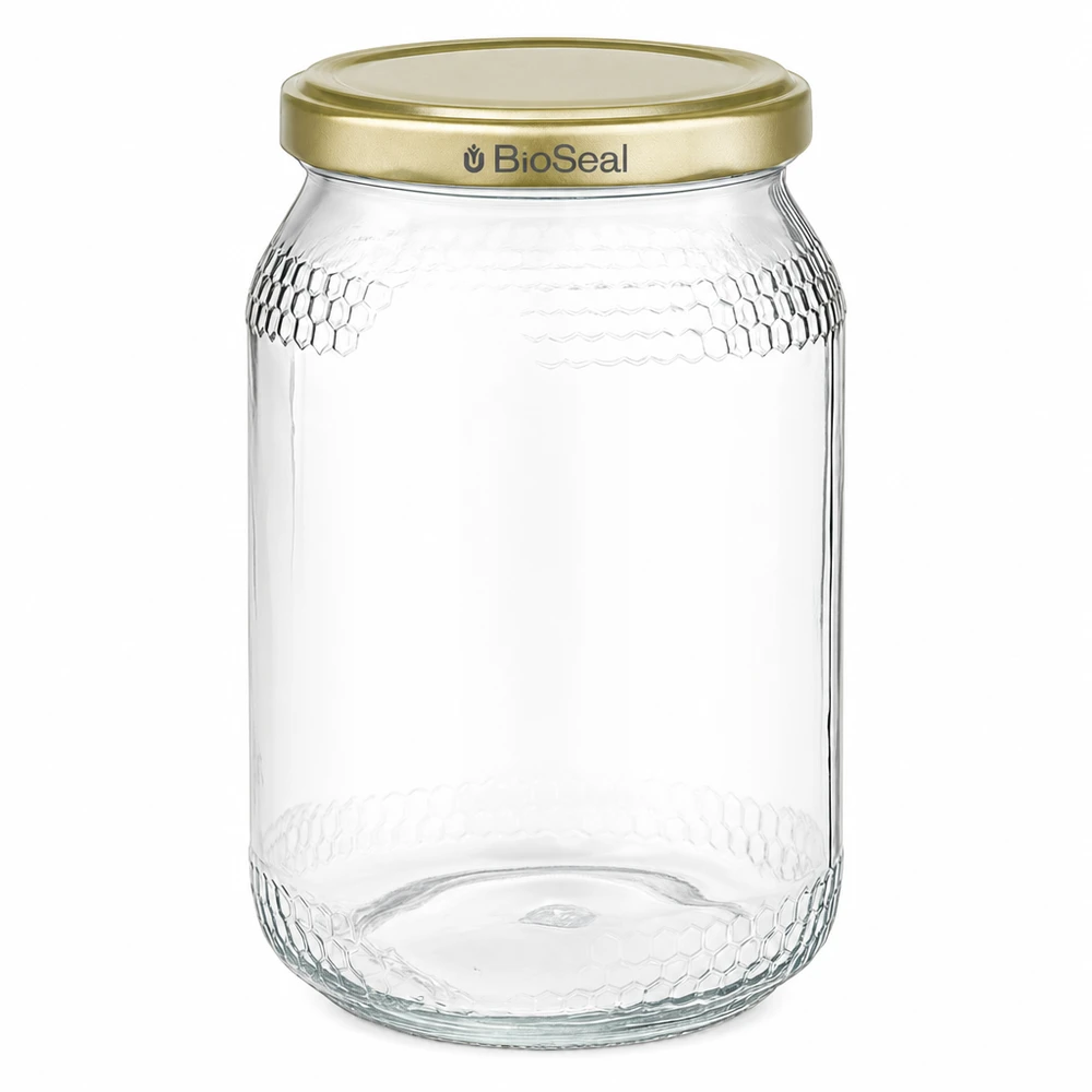 900ml honingpot met gouden BioSeal UNiTWIST deksel lege transparante bijenteelt honing verpakking