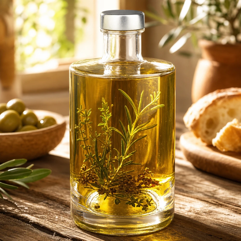 375 ml glazen fles Sam en schroefdop zilver UNiTWIST® 375ml Glasflasche Sam mit Kräuteröl und Rosmarin gefüllt - dekorative Spirituosenflasche für Küche und Genuss