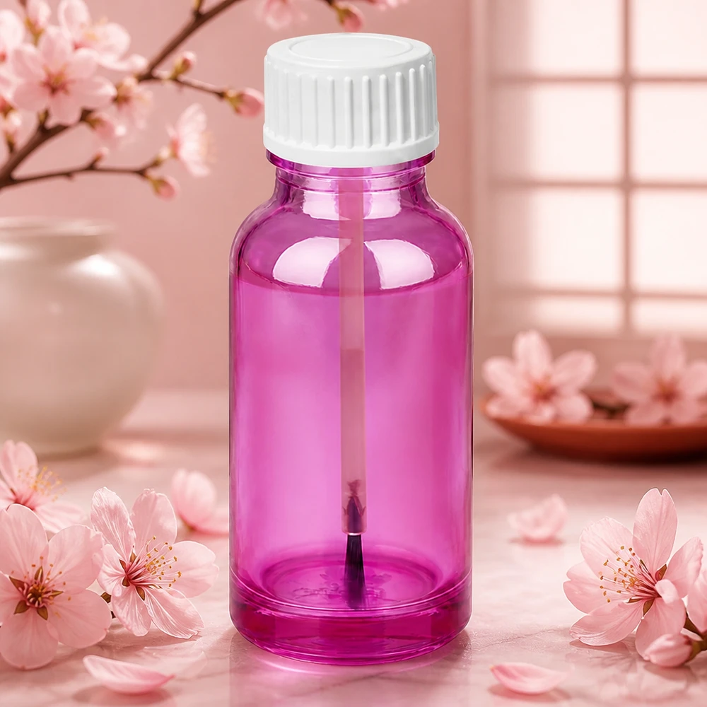 Paars glazen flesje 20ml met opzetborsteltje perfect voor DIY cosmetica en nail art projecten