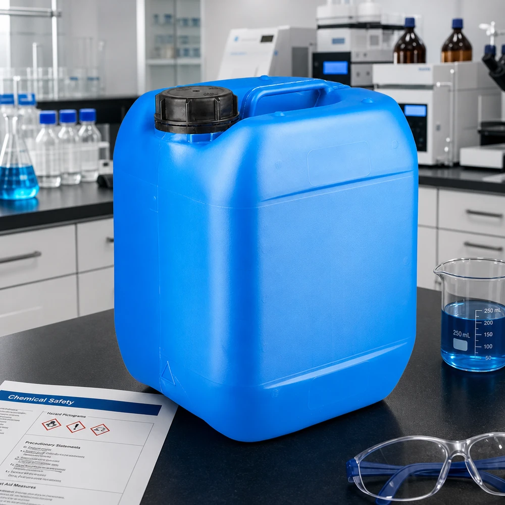Voedselveilige blauwe jerrycan van 5 liter met lekvrije originaliteitssluiting OV