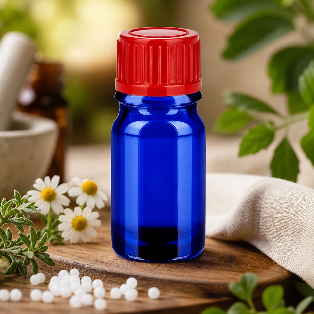 5ml flesje 11mm SV rood STD BlueLine UT18/5 5ml BlueLine fles UT18/5 met dichte 11mm standaard dop voor apotheek en cosmetica