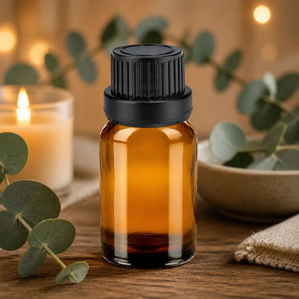 10ml flesje van UV-beschermd amberkleurig glas met zwarte dop, ideaal voor lichtgevoelige stoffen