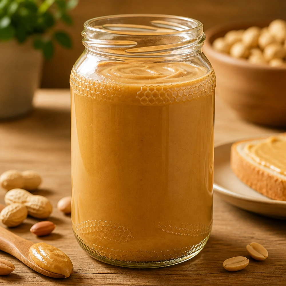 900ml Honigglas (TO82) ohne Deckel UNiTWIST Pindakaas in een doorzichtig UNiTWIST-glas TO82 van 900 ml met toast en pinda’s