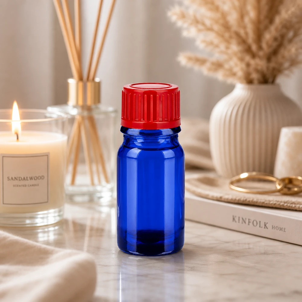 5ml flesje 11mm SV rood STD BlueLine UT18/5 5 ml blauw glazen flesje met ergonomische rode schroefdop voor eenvoudig gebruik