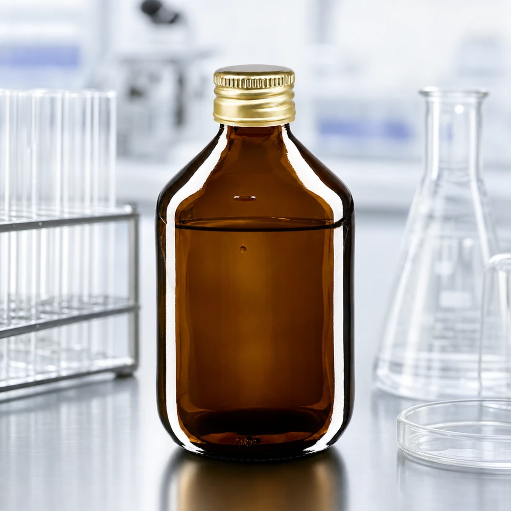 300 ml Euro-medicijnfles bruin met gouden aluminium sluiting Hoogwaardige apothekersfles van 300 ml van amberkleurig glas met elegante gouden dop voor laboratoriumgebruik