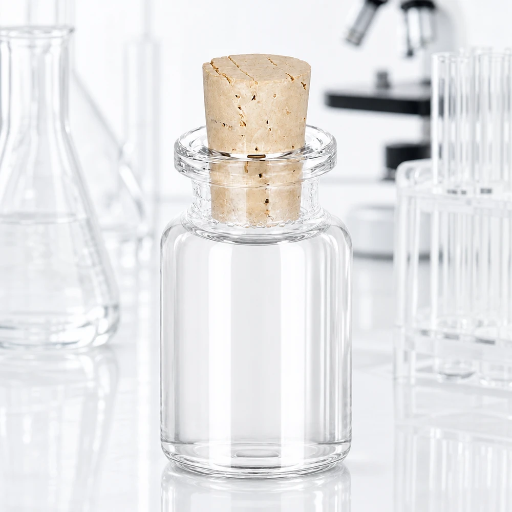 Injectiefles helder glas 10ml met kurk 11/14mm Medizinflasche 10ml Klarglas mit eingestecktem Naturkork vor Laborausstattung