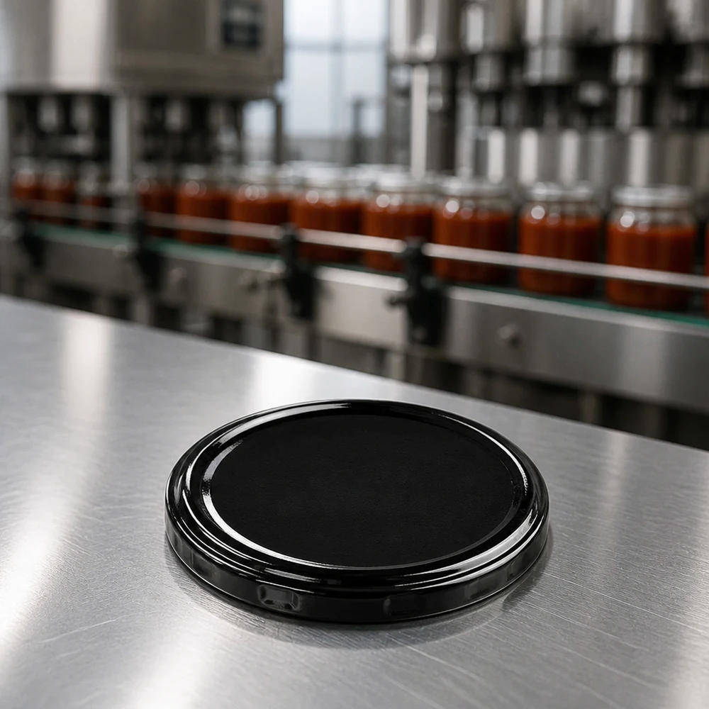 100mm BasicSeal deksel zwart (TO100) UNiTWIST Zwarte 100 mm twist-off-deksel UNiTWIST voor inmaakpotten voor de productie van tomatensaus