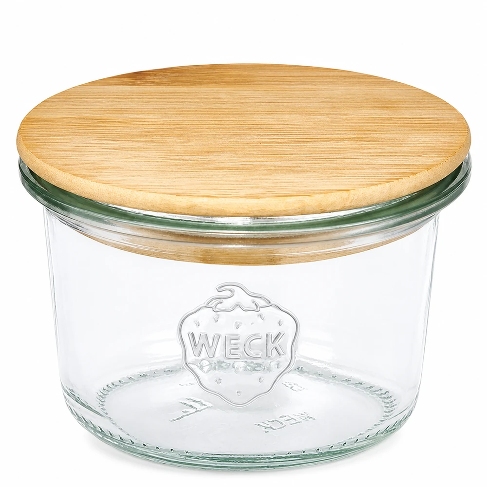 WECK-mini stortglas 80ml met hout deksel WECK beker 80ml RR60 met houten bamboe deksel voor opslag en bewaren