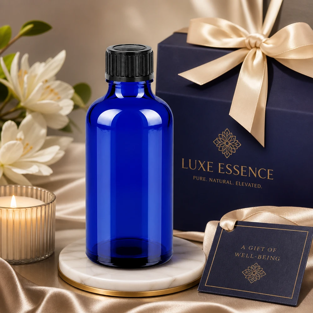 50ml Flessen 11mm SV zwart OV BlueLine UT18/50 UV-beschermende 50ml BlueLine glazen fles met zwarte verzegelstop voor wellnessproducten