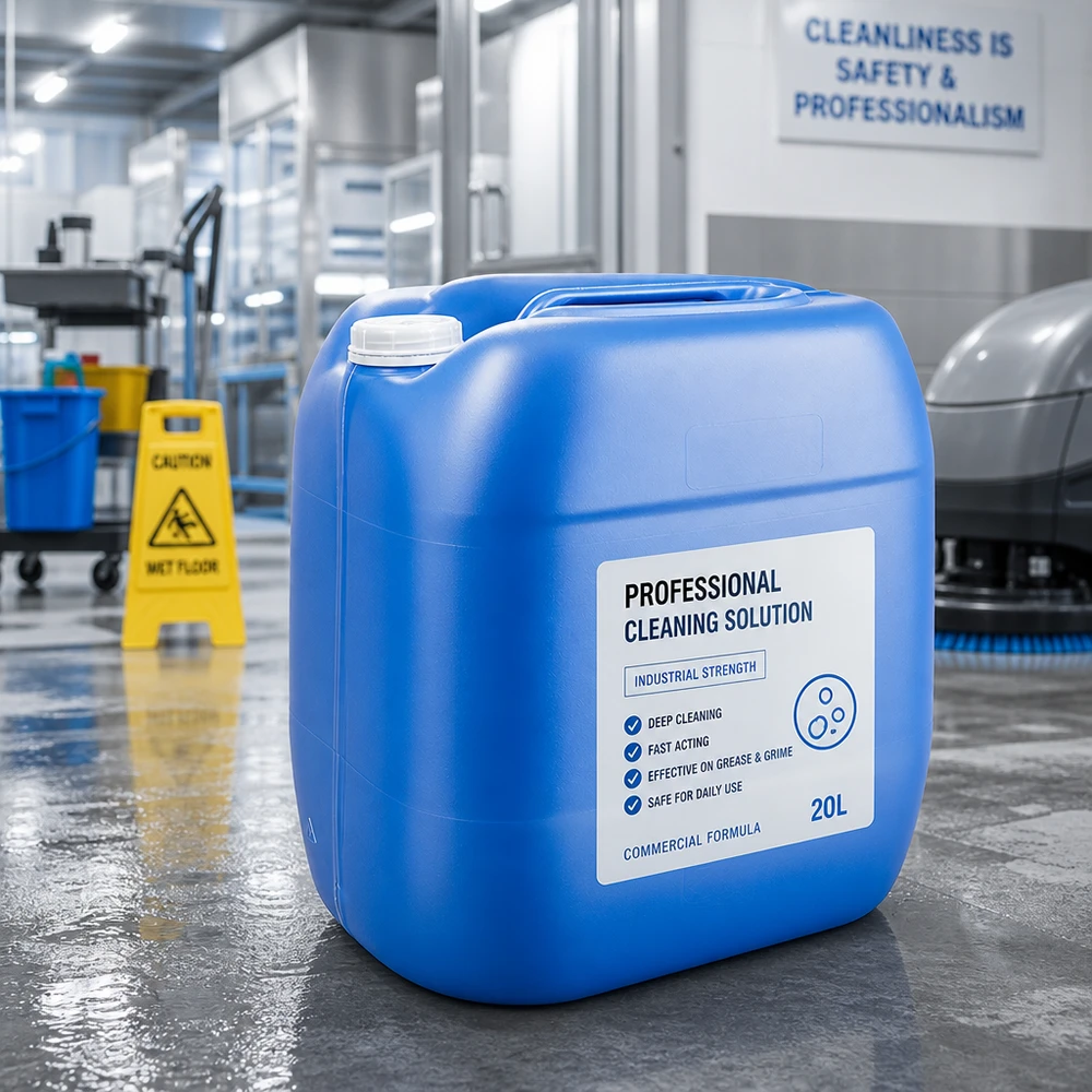Blauwe vierkante jerrycan van 30 liter zonder dop, met brede opening voor eenvoudig vullen