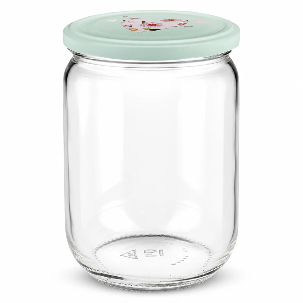 555 ml rond glas + BasicSeal-deksel hart mint UNiTWIST Inmaakpot met schroefdeksel en hartmotief, 555 ml, ideaal voor het inmaken en bewaren