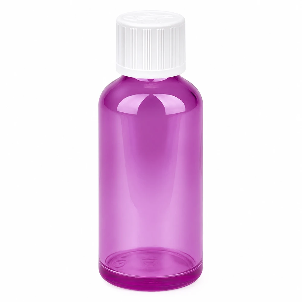 Compacte violette glazen fles 50 ml met standaard schroefdraad voor druppeltoepassingen