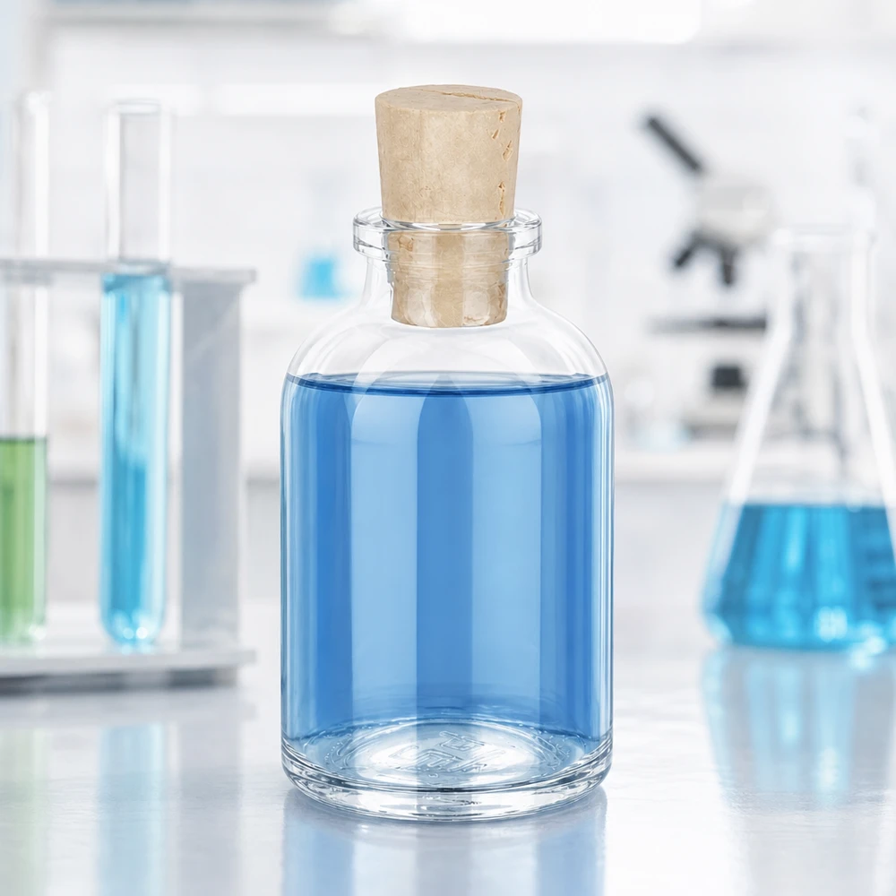 Injectiefles helder glas 50ml met kurk 11/14mm Bauchige Vorratsflasche aus Klarglas 50ml mit konischem Naturkorken Laborausstattung