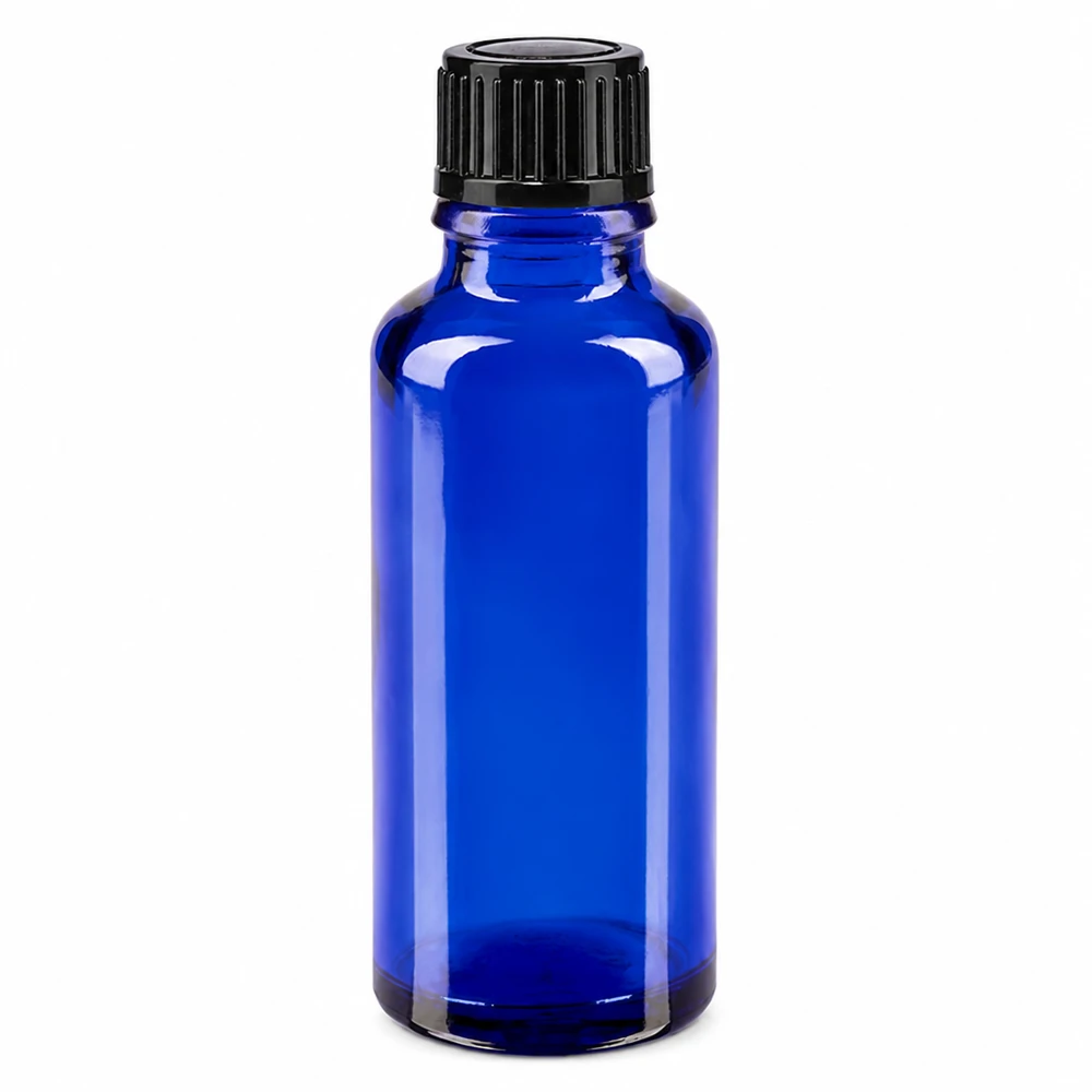 ApoGlas-druppelflesje van 30 ml in blauw met een nauwkeurige druppeldop van 1 mm voor laboratoriumtoepassingen
