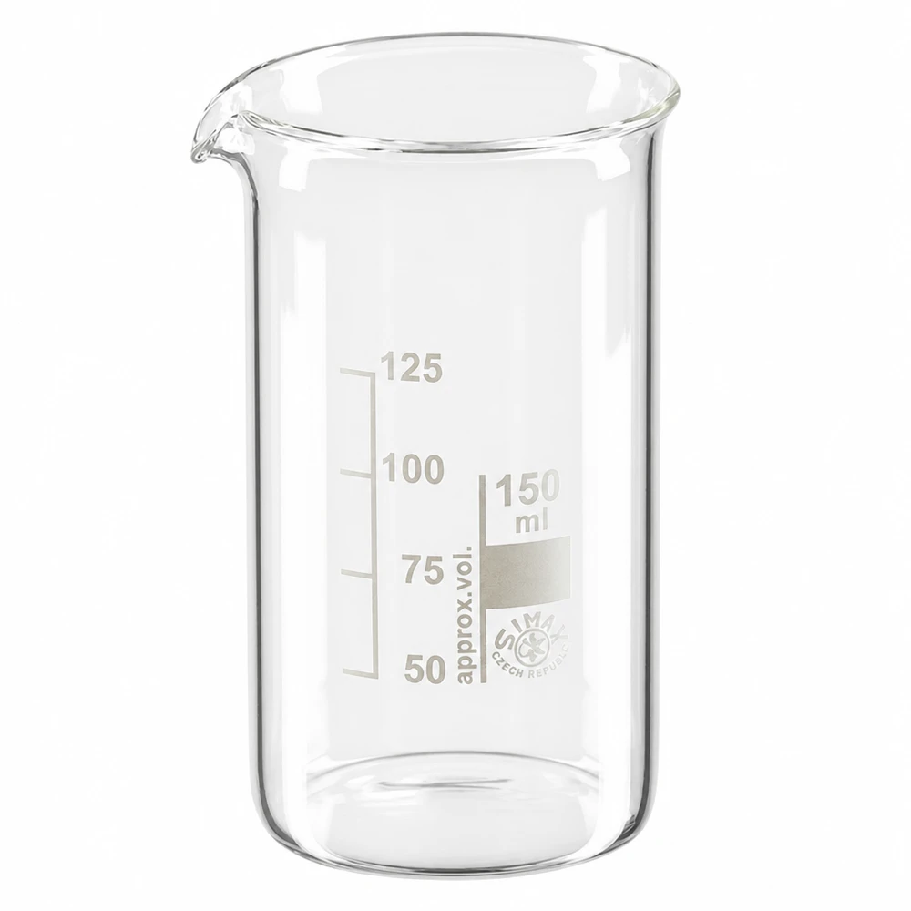 Becherglas, hoog model, 150 ml, borosilicaatglas voor laboratorium- en wetenschappelijke toepassingen