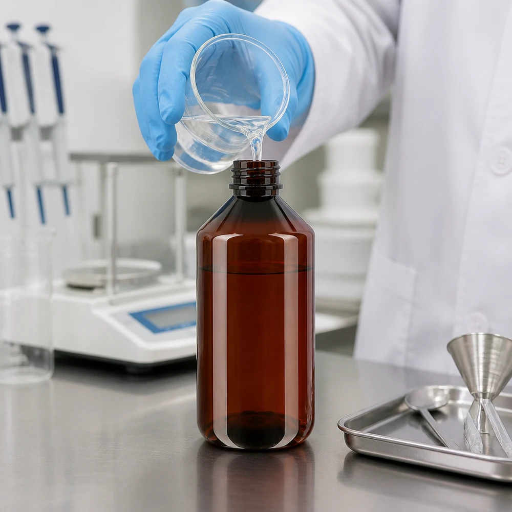 Chemicaliënbestendige bruine PET-fles van 750 ml met gestandaardiseerd sluitsysteem