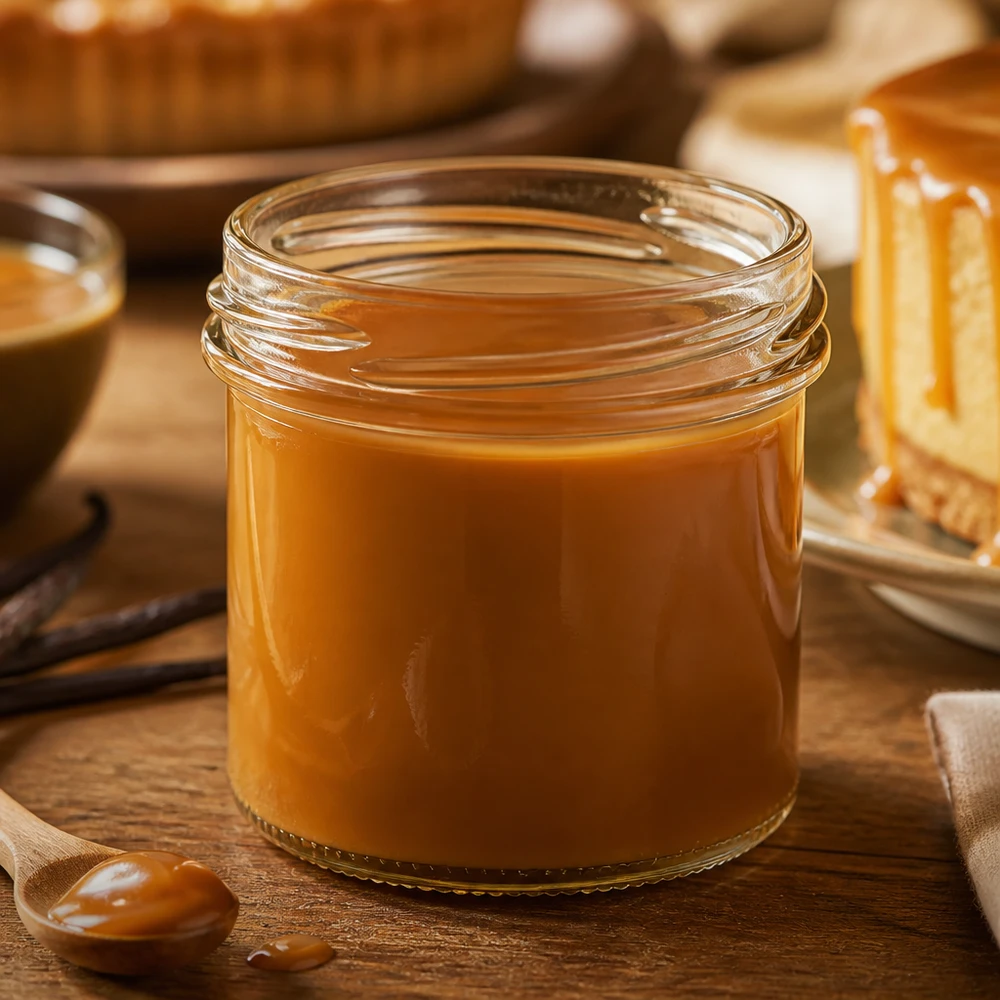UNiTWIST Sturz125 Sturzglas 125 ml TO66 van helder glas, gevuld met amberkleurige karamelsaus