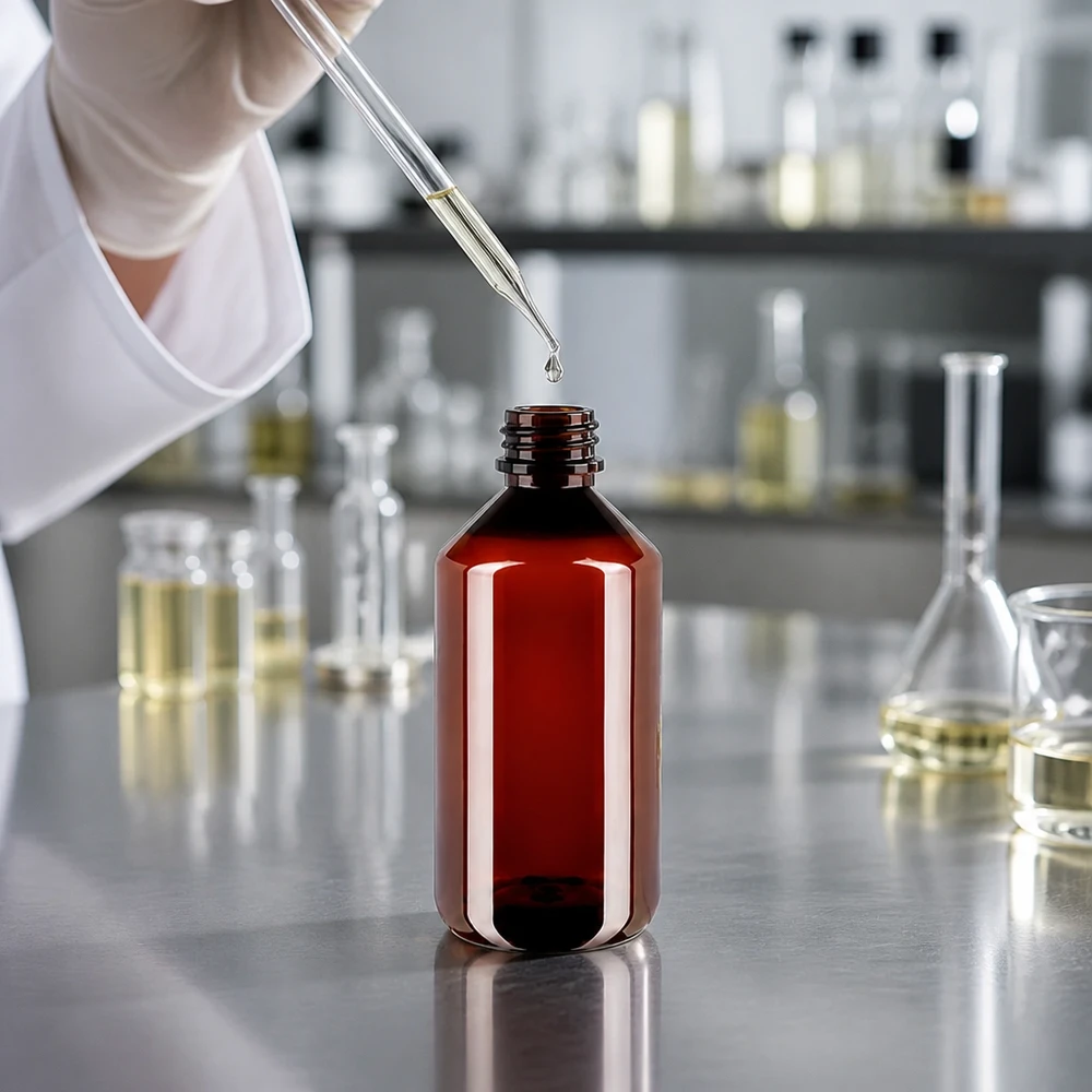 PET-fles 750 ml met zwarte spuitdop OV Stevige PET-fles van 750 ml met zwarte OV-spuitdop voor laboratoriumtoepassingen