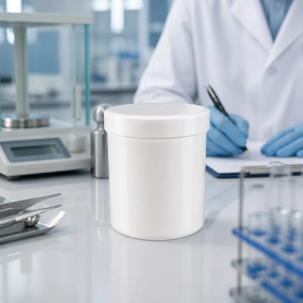 Schroefpot van 75 g uit wit polypropyleen voor zalven, crèmes en gels