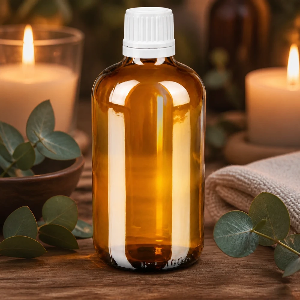 Medische bruine glazen fles van 100 ml met witte druppeldop in wellness-stijl