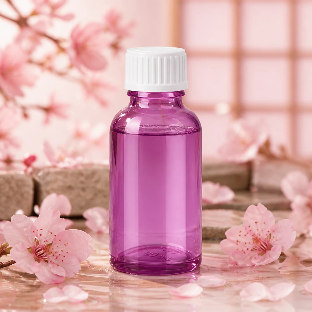 30ml (bol)fles. 3mm schenkring wit Standaard PurpleLine. UT18/30 Elegante paarse glazen fles 30ml met kindveilige dop voor natuurlijke cosmetica