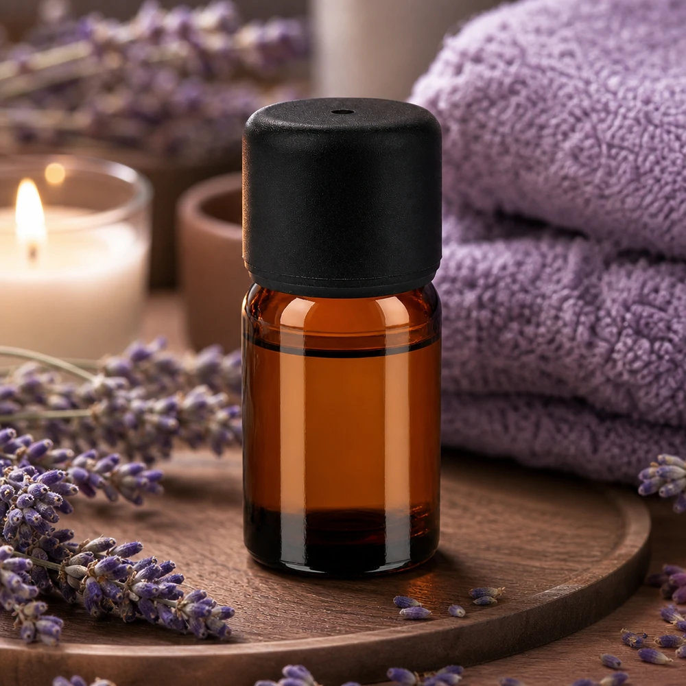 5ml flacon 6mm SV zwart STD BrownLine UT18/5 5ml BrownLine glazen flesje met 6mm standaard dop zwart voor aromatherapie en wellness