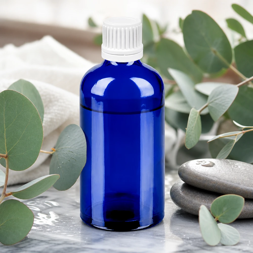 Robuuste 100ml apothekersfles van dik glas met lekvrije witte dop