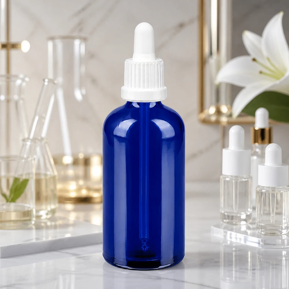 100ml pipetfles wit OV BlueLine UT18/100 Handige 100ml pipetfles in kobaltblauw met ergonomische witte druppeldop
