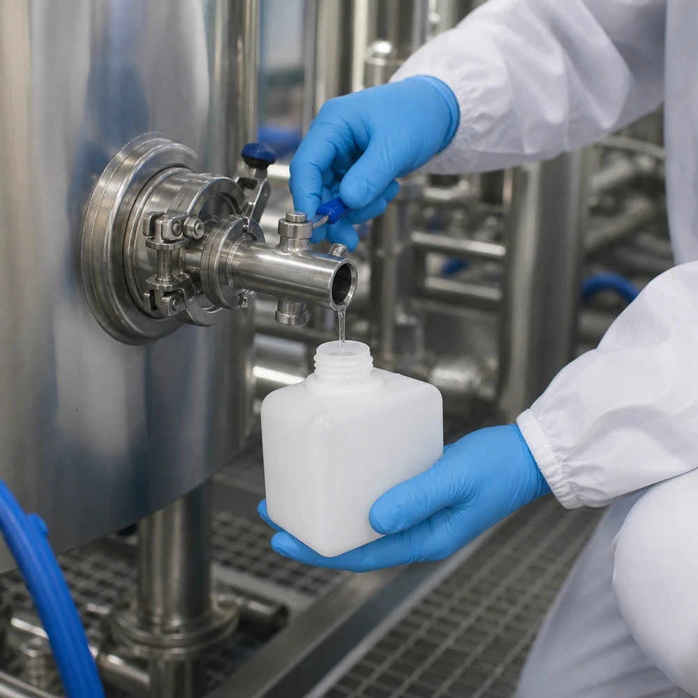 Chemicaliebestendige PE-HD-fles van 500 ml, GL32, smalle hals, voor het nemen van farmaceutische monsters