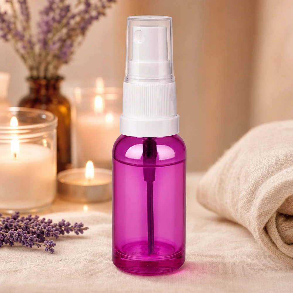 20ml spuitfles wit/transparant Standaard PurpleLine UT18/20 Praktische 20ml flacon met sprayopzetstuk in PurpleLine look voor mobiele huidverzorging