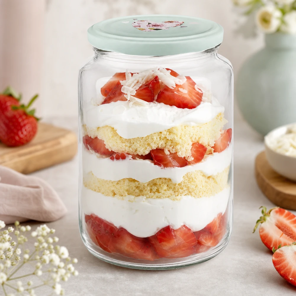 795ml ronde pot mint hart deksel met aardbei trifle dessert in een pot gelaagde cake room bessen dessert