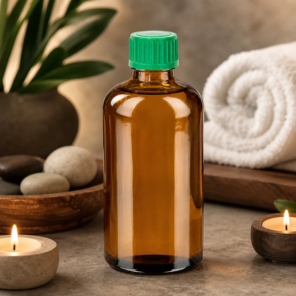 100ml fles 11mm SV groen OV BrownLine UT18/100 Veelzijdig 100ml amberkleurig glazen flesje met groen deksel voor druppels tincturen oliën en extracten