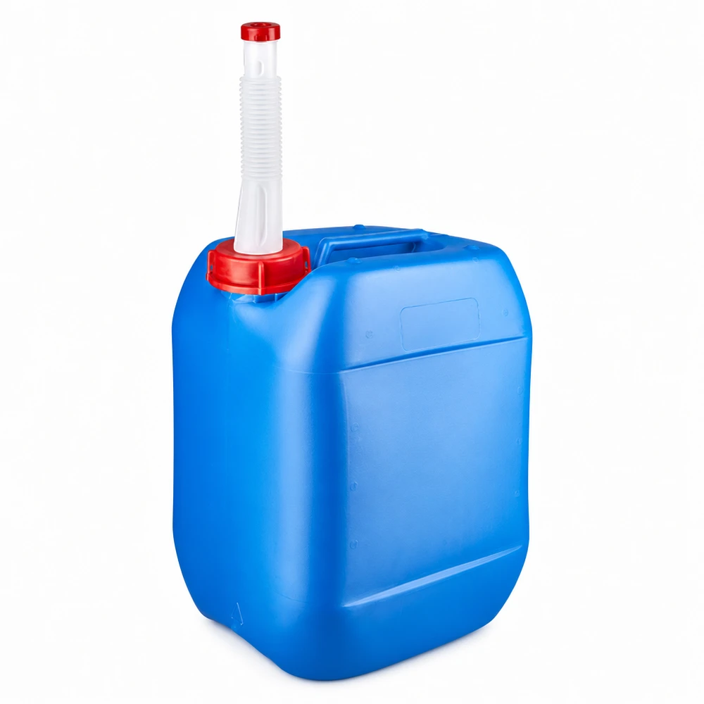 Canister 10 liter blauw met flexibele uitloop Draagbare blauwe jerrycan van 10 liter met flexibele uitloopbuis, ideaal voor brandstof, water en chemicaliën