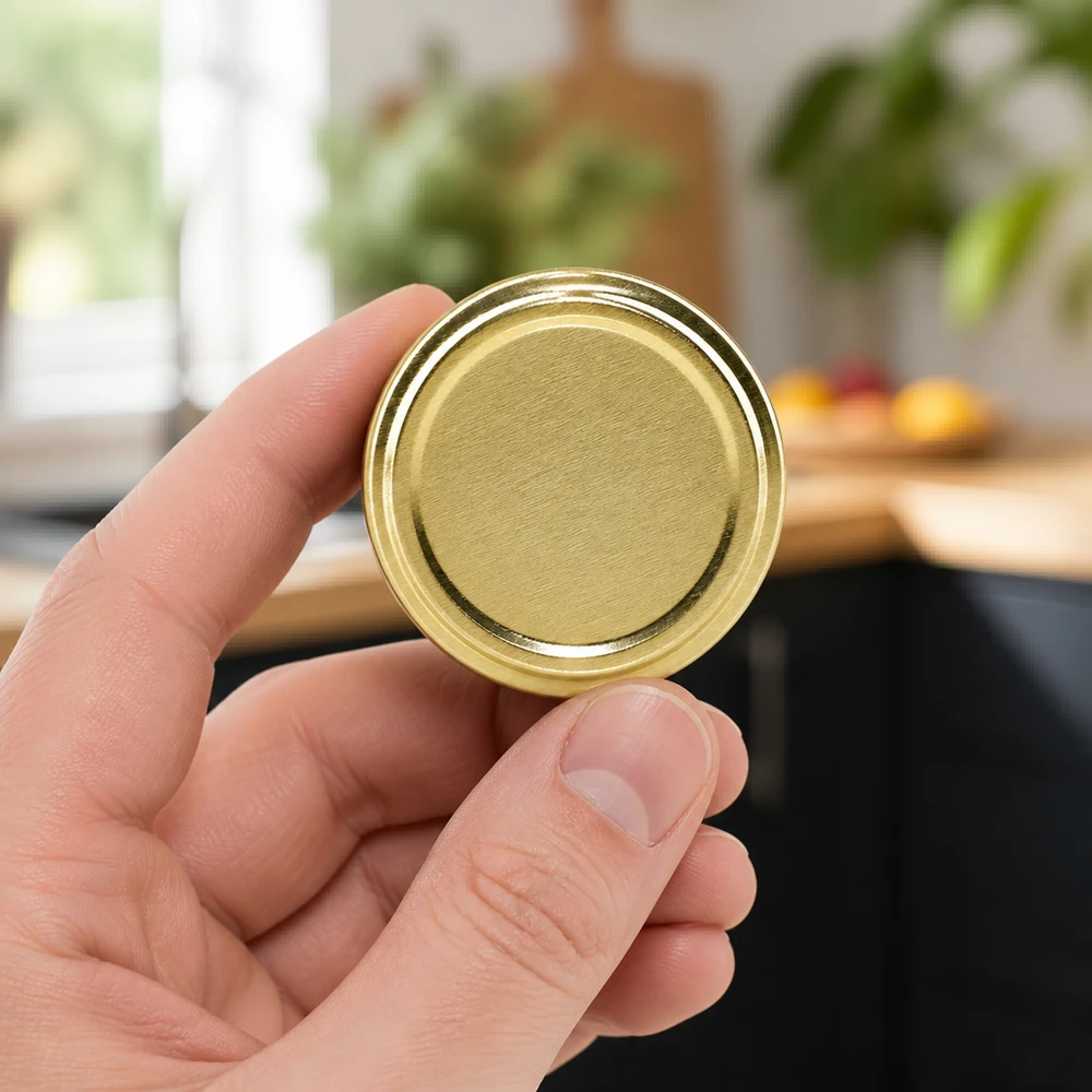 UNiTWIST Twist-Off glazen deksel 58 mm goud, bovenaanzicht, BPA-NI, unitemp voorraadpot