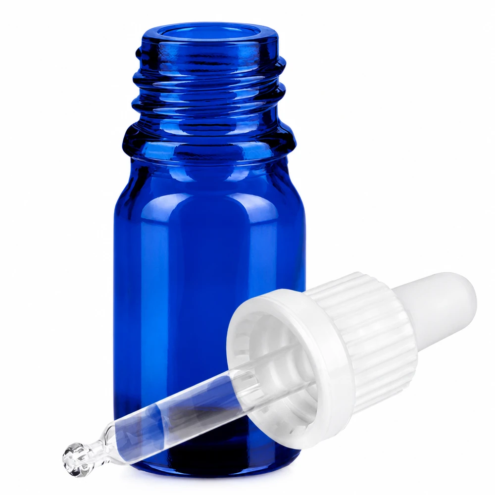 5ml glazen flesje blauw met pipetdop voor het hygiënisch bewaren van essences