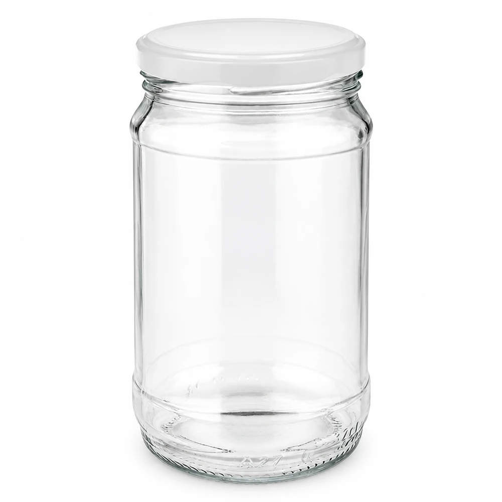 Rond glas van 370 ml + BasicSeal wit UNiTWIST UNiTWIST 370 ml ronde glazen pot (wit glas) met BasicSeal-deksel (wit) voor jam en conserven
