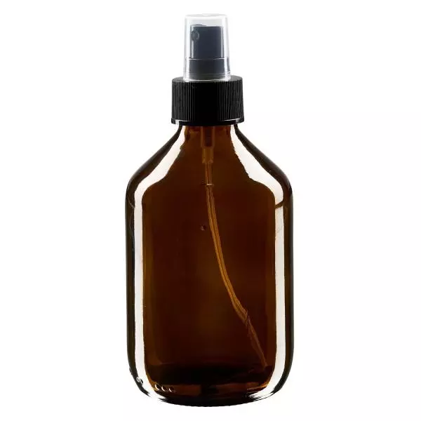 300ml Euro-medicijnfles bruin met verstuiver zwart incl. dop transparant