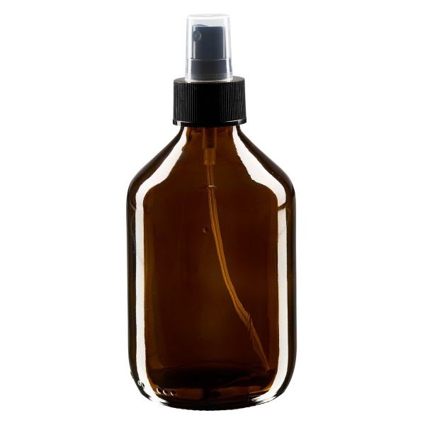 300ml Euro-medicijnfles bruin met verstuiver zwart incl. dop transparant 300ml Euro-medicijnfles bruin met verstuiver zwart incl. dop transparant