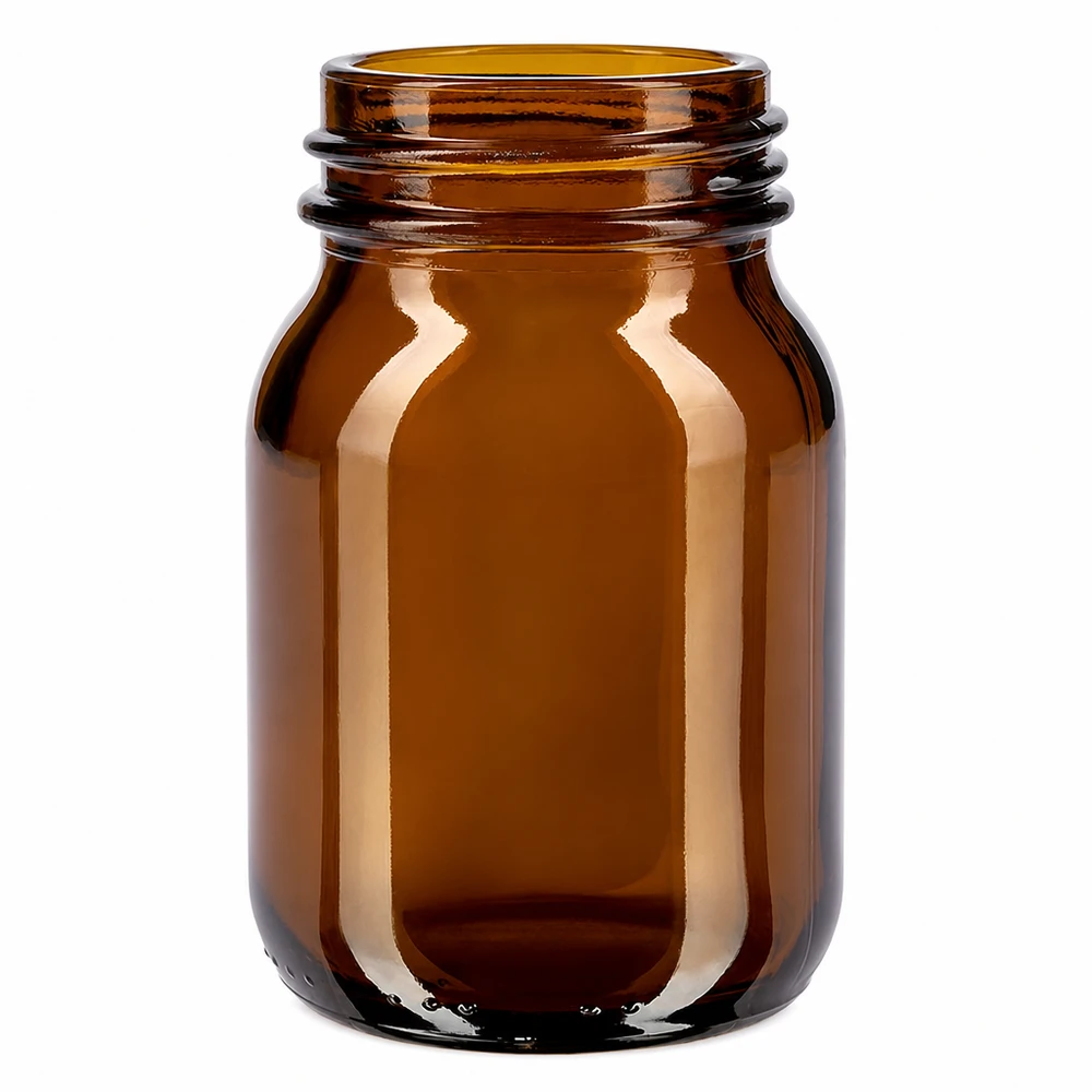 75 ml fles met wijde hals van amberkleurig glas met DIN 40 schroefdraad voor farmaceutische toepassingen