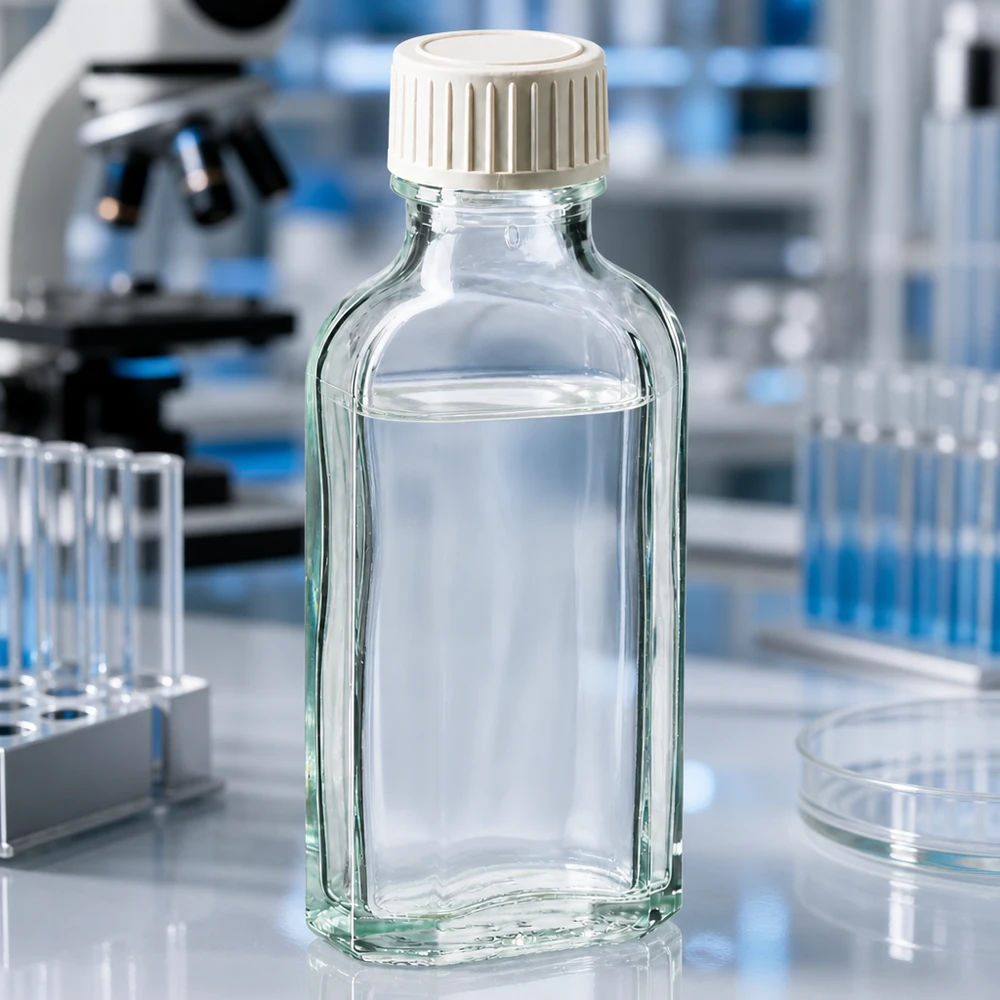 Voorraadfles van 50 ml van helder glas met een inzetstuk van PE-schuim voor chemicaliën en laboratoriummonsters