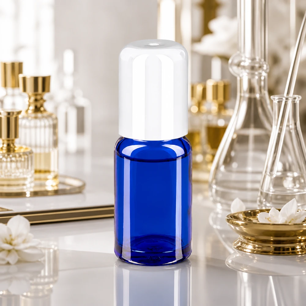 10 ml glazen roller in blauw met witte applicator voor nauwkeurige dosering