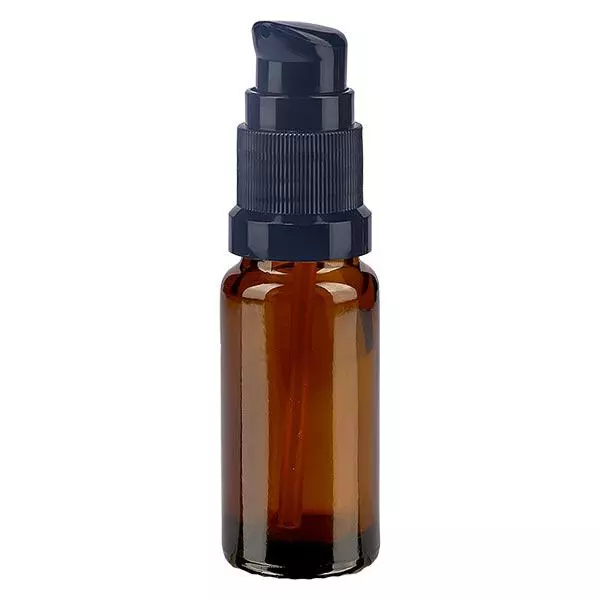 Bruine glazen flessen 10ml met zwart pompsluiting Bruine glazen flessen 10ml met zwart pompsluiting